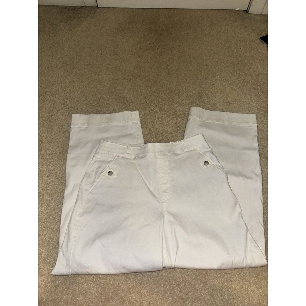 Spanx Women L Stretch Twill Cropped Wide Leg Pant Solid White Pull On Slimming